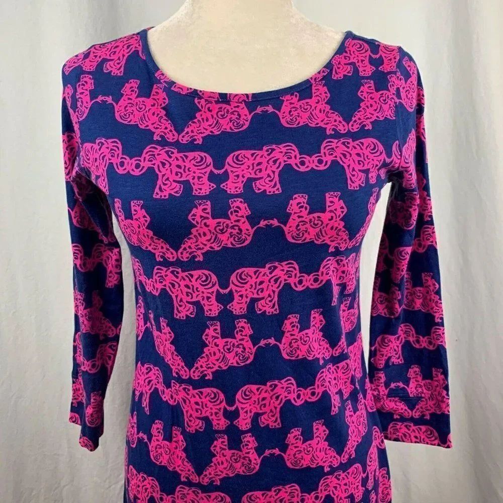 Lilly Pulitizer Marlowe Mini Dress XS Pink Blue Elephant Print Pima Cotton